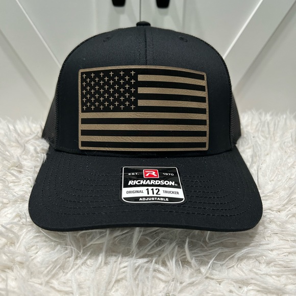 Laser engraved, American flag crosses. Richardson 112 trucker hat. - Picture 2 of 2